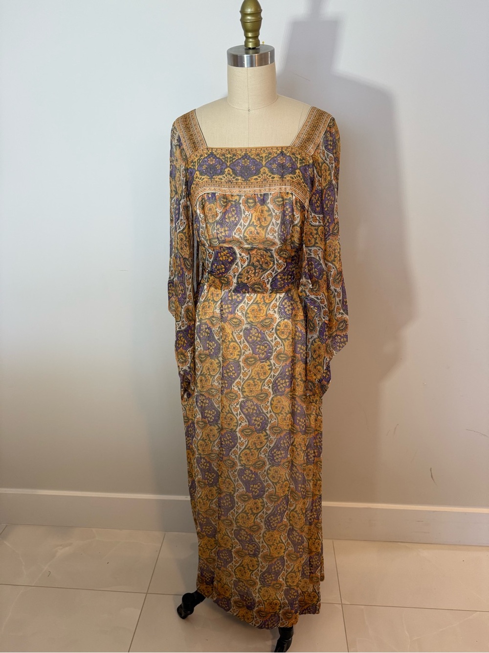 Treacy Lowe Vintage 100% Indian Silk Boho Maxi Dress Size 6 70s